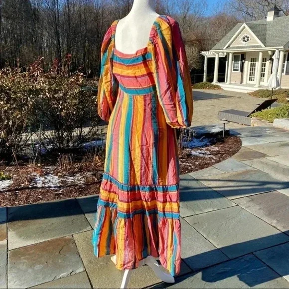 NWT Farm Rio Rainbow Stripe Maxi Dress Medium - Picture 14 of 16
